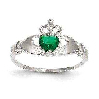 IceCarats Designer Jewelry Size 7.5 14K White Gold Cz May Birthstone Claddagh Heart Ring IceCarats Jewelry