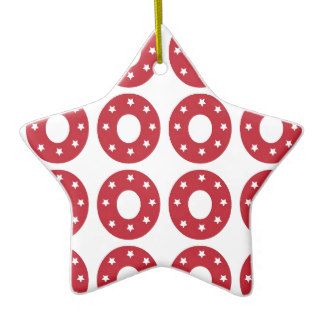 Number 0   White Stars on Dark Red Christmas Ornament