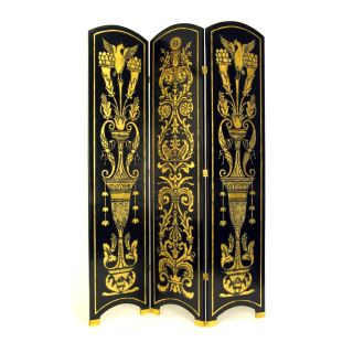 Wayborn 2345 Black and Gold Classic Floral Screen Room Divider   Room Dividers