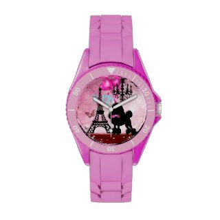 French Paris Girly Chic Poodle Eiffel Tower Damask Watches