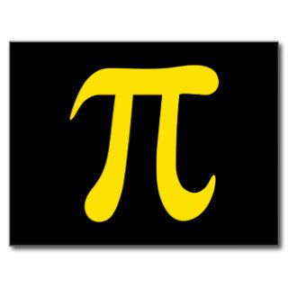 Yellow pi symbol on black background post card