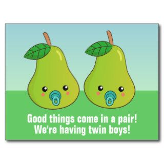 Twins Newborn   Cute cartoon pears with pacifiers Postcards