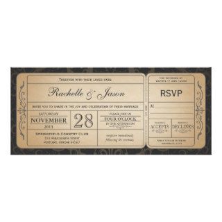 Vintage Wedding Ticket  Invitation with RSVP 3.0