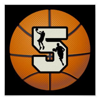 Number 5 Basketball and Players Print