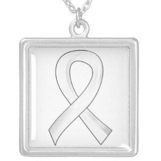 Lung Cancer Pearl Ribbon 3 Custom Necklace