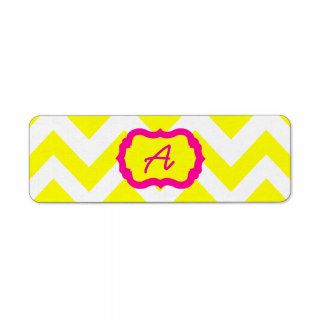 Monogram Bright Neon Pink Yellow Girly Chevron Custom Return Address Label