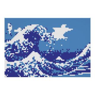 Pixel Tsunami Blue 8 Bit Pixel Art Posters