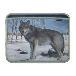 Lone Gray Wolf Original Oil Pastel Painting Snow Sleeve For MacBook Air