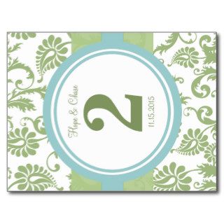 Clover Damask and Aqua Table Number Post Cards