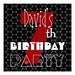 7th Birthday Party Modern Black White and Red Invites