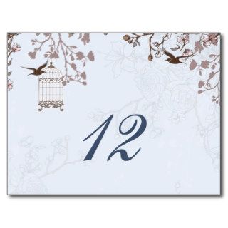 floral blue bird cage, love birds table numbers postcards