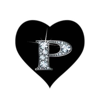 "P" Diamond Bling on Black Heart Sticker