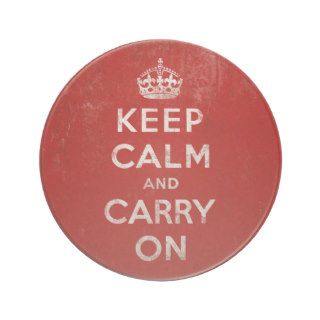 Vintage Deep Red Distressed Keep Calm and Carry On Drink Coaster