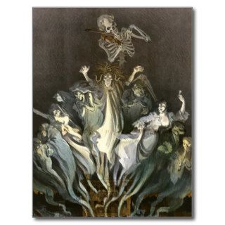 Spooky Vintage Halloween Ghosts and Skeleton Music Post Card