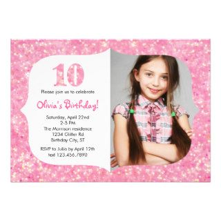 Glitter Tenth Birthday Invitation