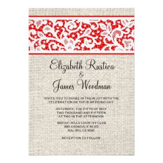 Black Red Rustic Country Burlap Wedding Invitation Cards