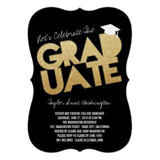 Gold Glitter Chic Graduate Cutout Graduation Party Invites