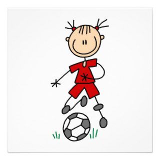 Girl Red Uniform Stick Figure Soccer Player Gifts Custom Invites