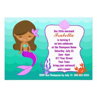 Purple Mermaid Pool Party Custom Invitations