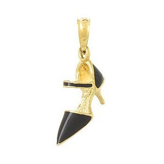 Gold Enamel Fashion Charm Pendant 3 D Black Closed Toe High Heel Shoe Million Charms Jewelry