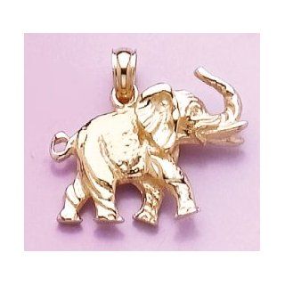 14k Gold Animal Necklace Charm Pendant, 3d Elephant Profile With Tusk Million Charms Jewelry