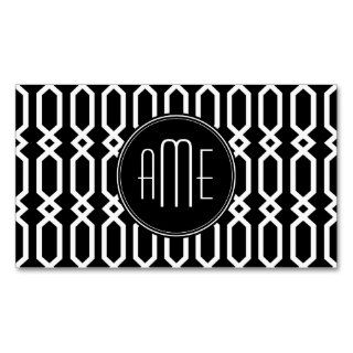 Black and White Geometric Pattern Custom Monogram Business Cards