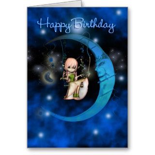 Happy Birthday Blue Moon Fairy stars and sky Greeting Cards