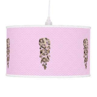Cute Brown Leopard Dreamcatcher Girly Pink Chevron Hanging Pendant Lamps