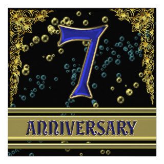Black and Gold 7th Anniversary party Invitations