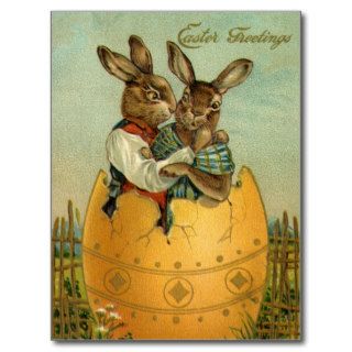 Vintage Easter Greetings, Bunnies in an Egg Postcards