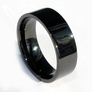 8mm Mens Black Titanium Solid Flat Pipe Wedding Band (Available in Sizes 5 17) Jewelry