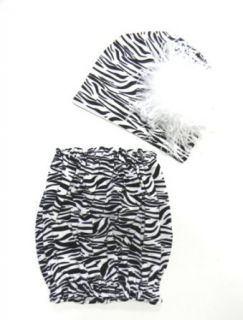 Jamie Rae Zebra Pipette Top and Hat Set with White Curly Marabou Clothing