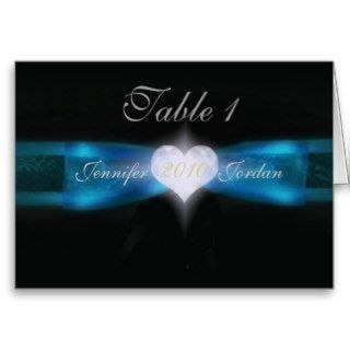 blue Wedding Ribbon Table number Greeting Cards