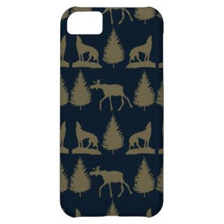 Wild Moose Wolves Pine Trees Rustic Tan Navy Blue iPhone 5C Case