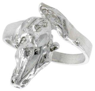 Sterling Silver Horse Head Ring Polished finish 3/4 inch wide, sizes 6   9 Jewelry