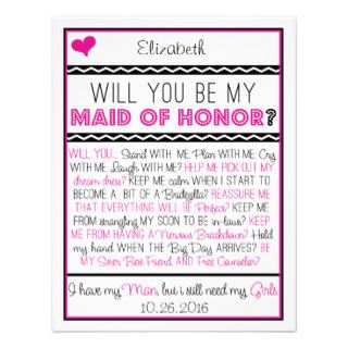 Will you be my Maid of Honor? Pink/Black Collage Invitation