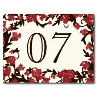 Red Brown Autumn Leaves Table Numbers Postcard