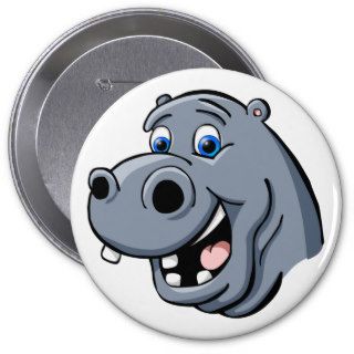 Cartoon Hippo Pinback Buttons