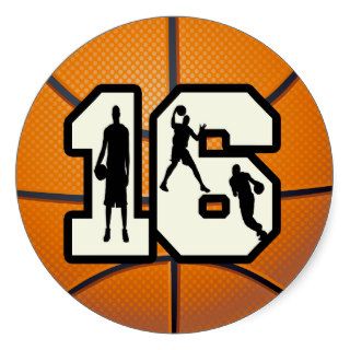Number 16 Basketball and Players Round Sticker