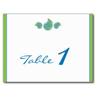 Lime Green Turquoise Seashell Wedding Table Number Post Cards