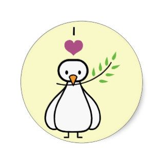 Dove ~ I Love Peace Bird Cartoon Round Stickers