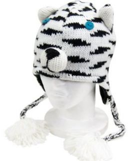 Kids White Tiger Trooper Winter Hat   One Size Fits Most   Knit Winter Cap Clothing