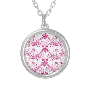 Pretty Pink Flourish Girly Elegant Floral Print Personalized Necklace