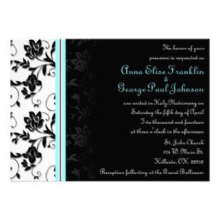 Sky Blue Floral Vintage Wedding Invitation