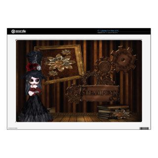 Cute Gothic Steampunk Girl & Cogs Laptop Skin