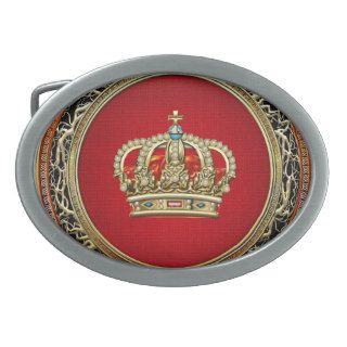 [300] Prince Princess King Queen Crown [Belg.Gold] Oval Belt Buckle