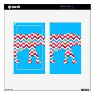 Funky Zigzag Chevron Elephant on Teal Blue Kindle Fire Decals