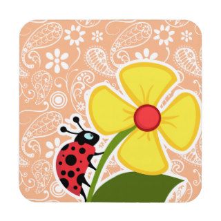 Ladybug; Apricot Color Paisley; Floral Coasters