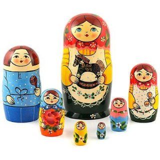 Traditional Matryoshka with a Rocking Horse, Handmade Hand painted Russian Wooden Nesting Doll  Other Products  