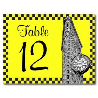 NYC Skyline Etched Flatiron Chkr Taxi Table Number Post Card